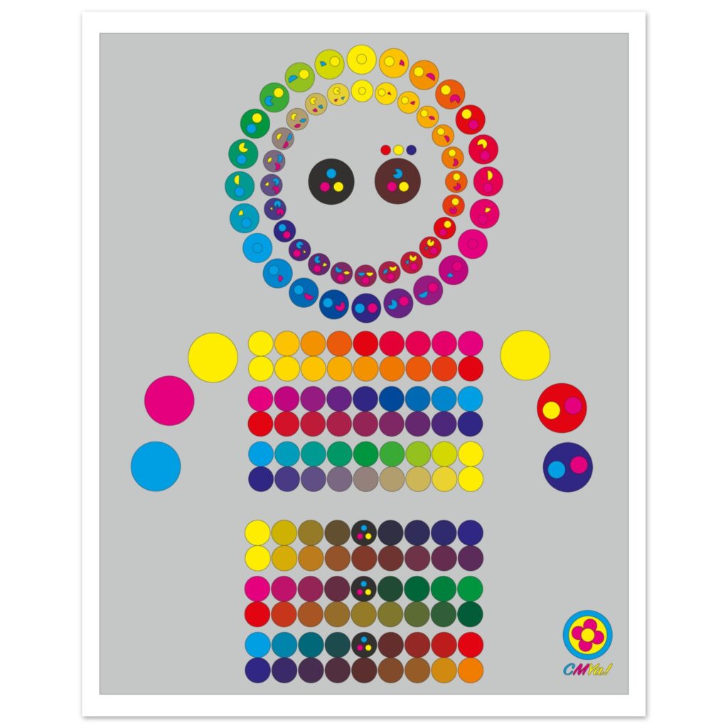 Colourful polka dot robot illustration