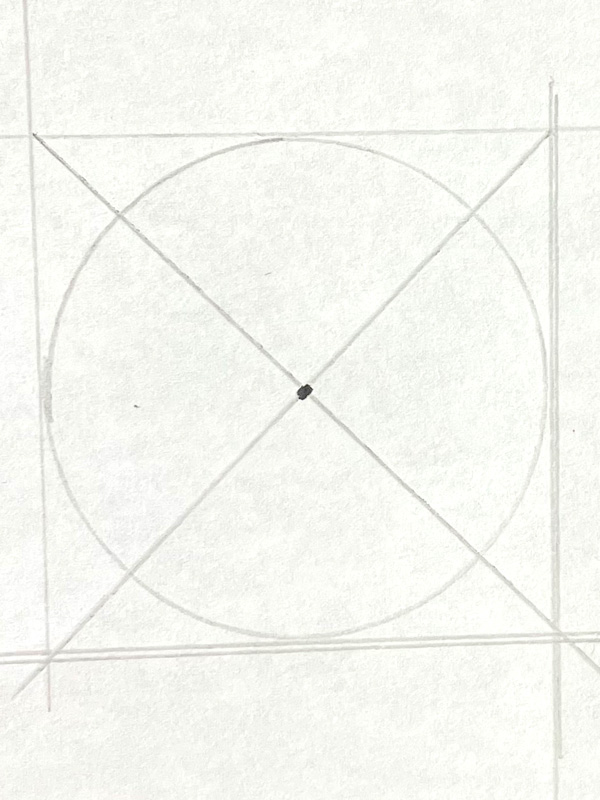 Pencil drawing of square with inscribed circle