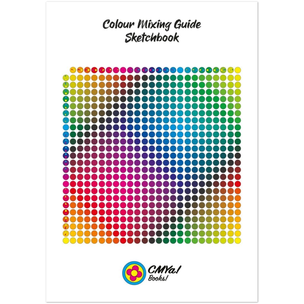 Colour mixing guide with circular paint swatches