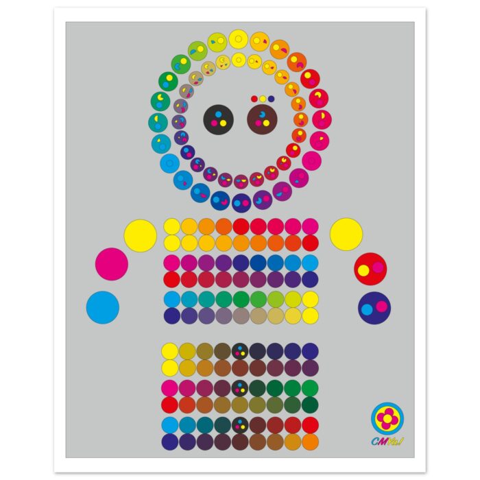 Colourful polka dot robot illustration