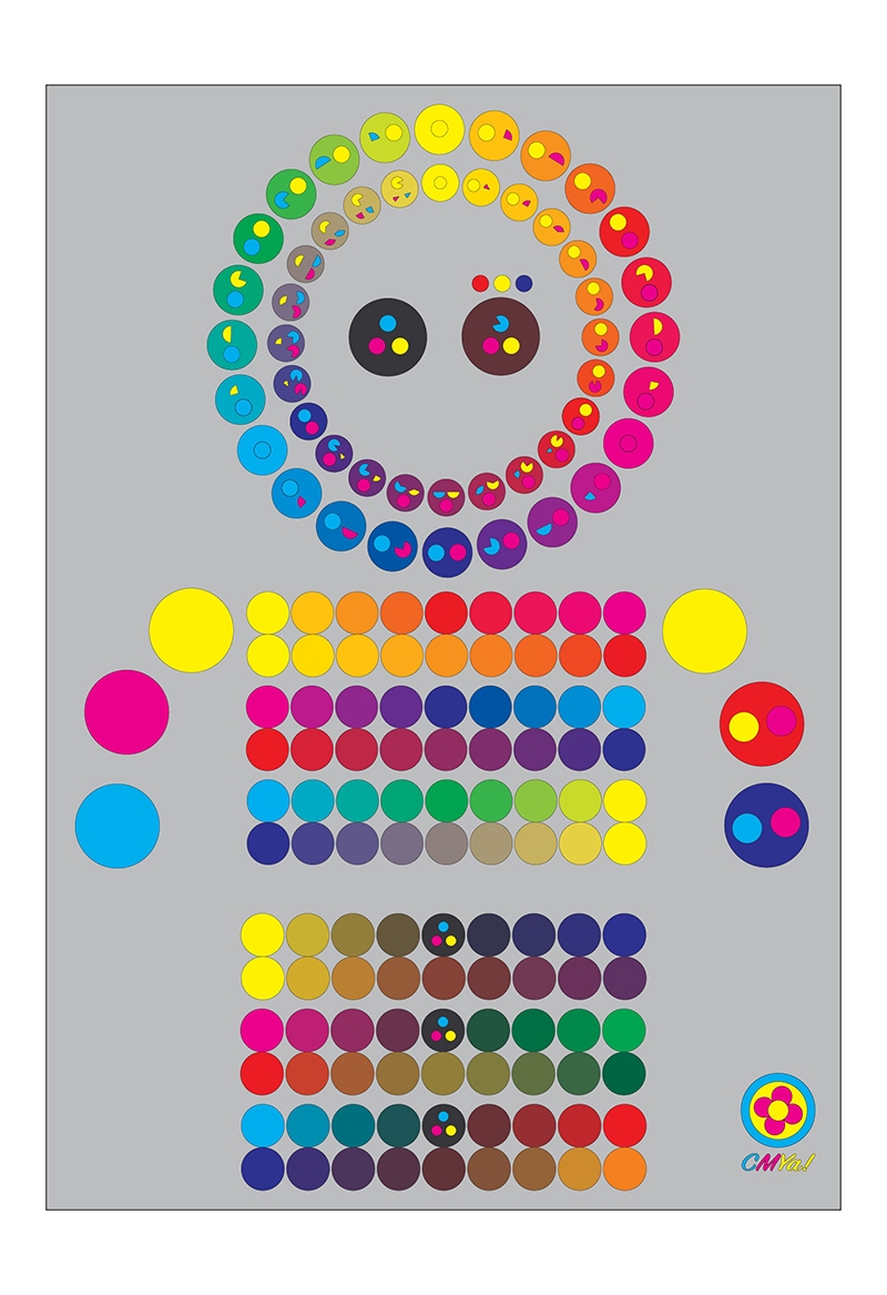 Colourful dot pattern on grey background
