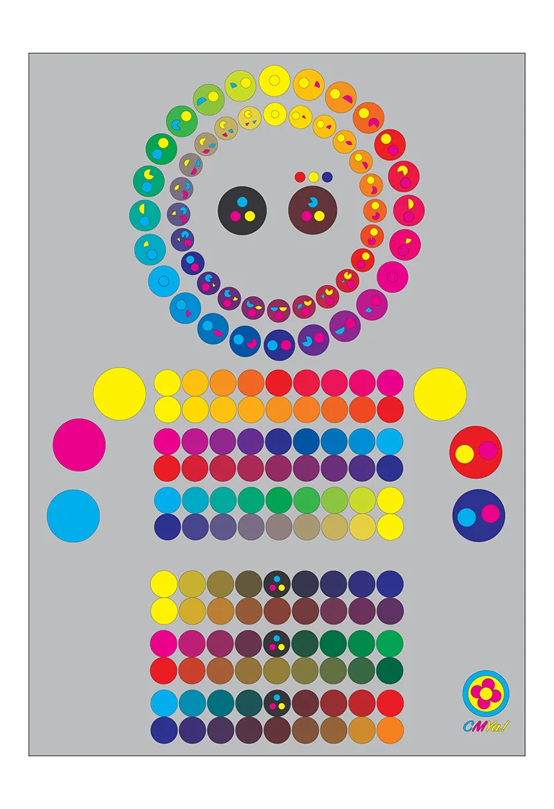 Colourful dot pattern on grey background