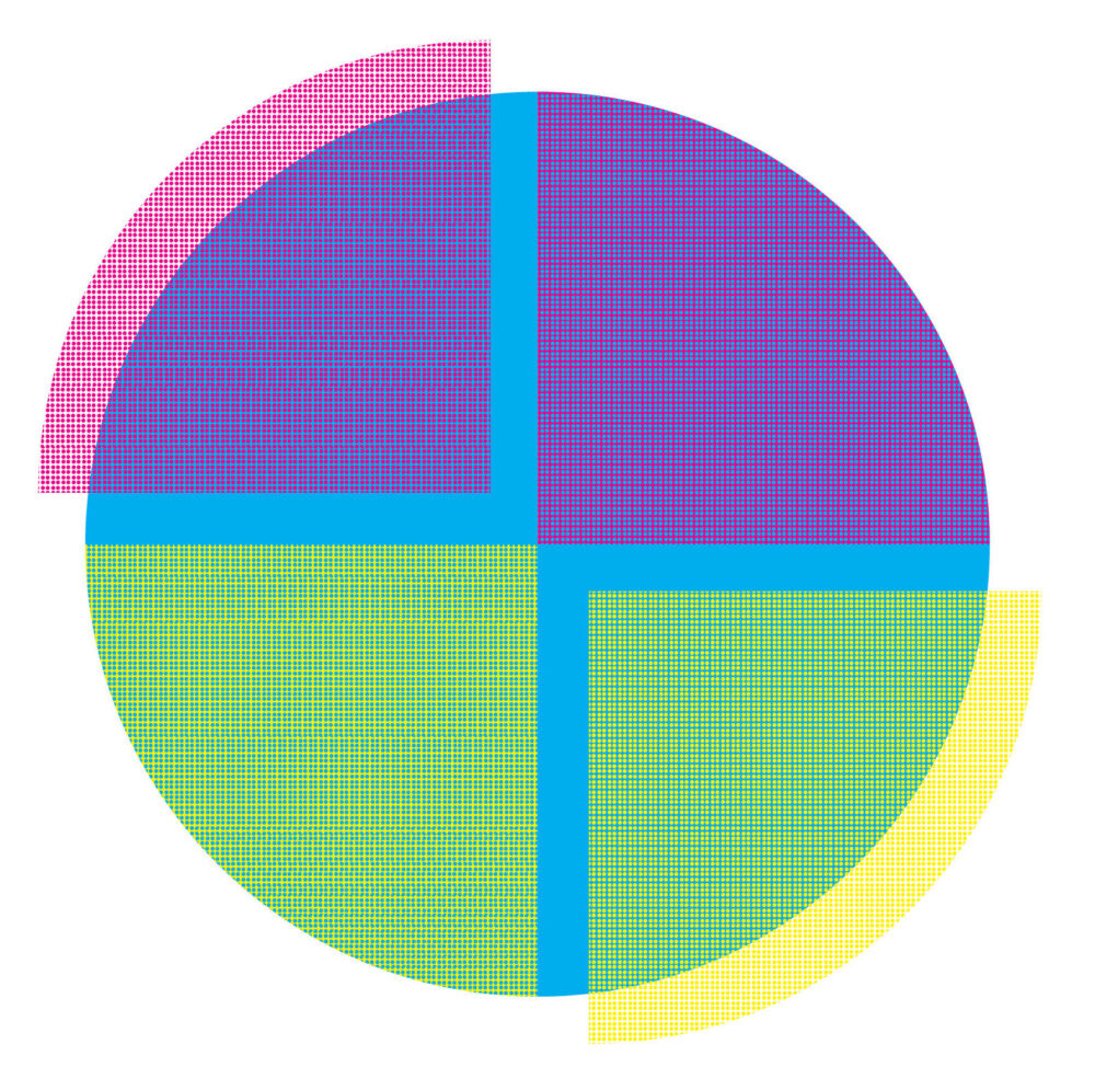 Colourful abstract circle divided into four quadrants