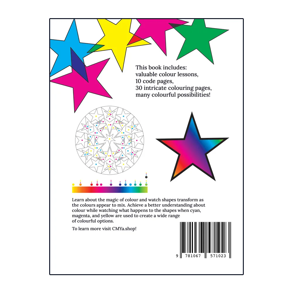 Colourful stars and colouring book back cover