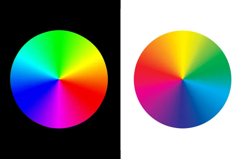 Two colour wheels on black and white backgrounds