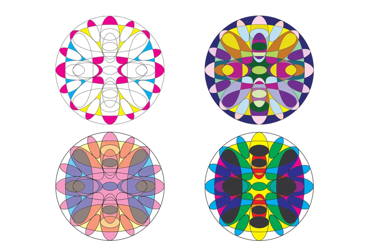 Four colourful abstract circular geometric pattern designs