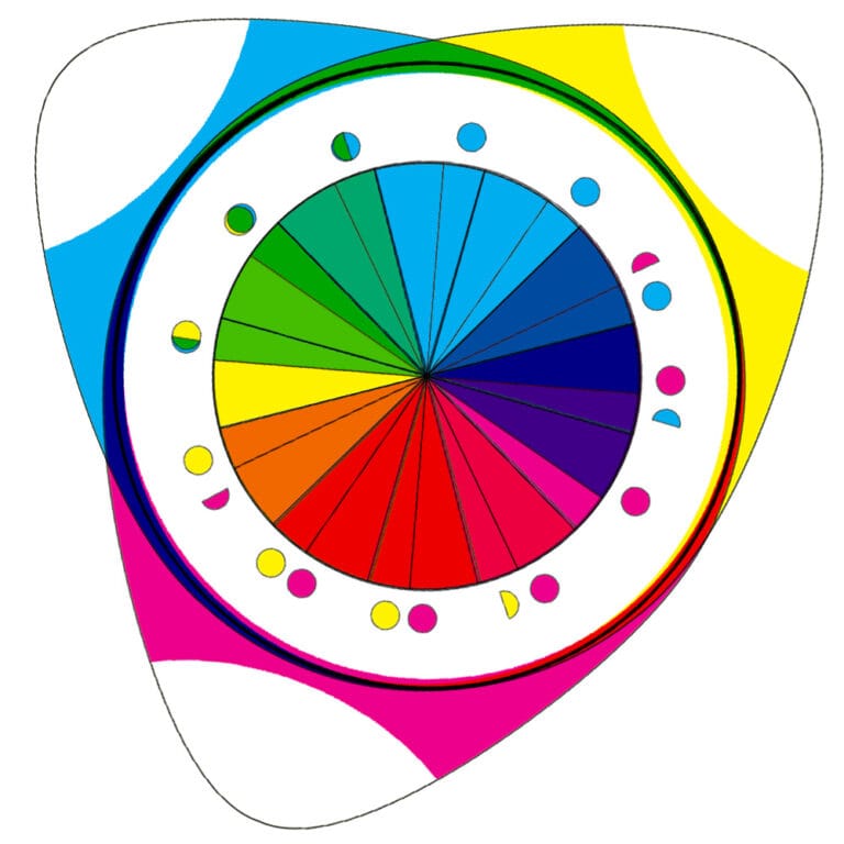 Abstract colour wheel with bright circular patterns