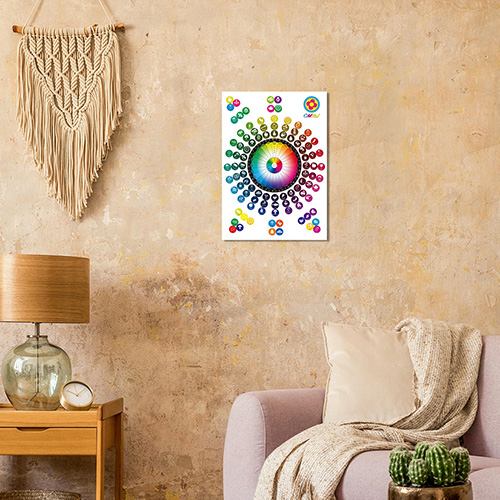 post of the fusion wheel burst product is shown on a mottled tan painted wall with neutral colored furniture