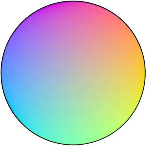 circle with lots of colour gradients across the circle as a demonstration of a color dial formed from the overlap of three primary colours - this dial is using red, green, blue.