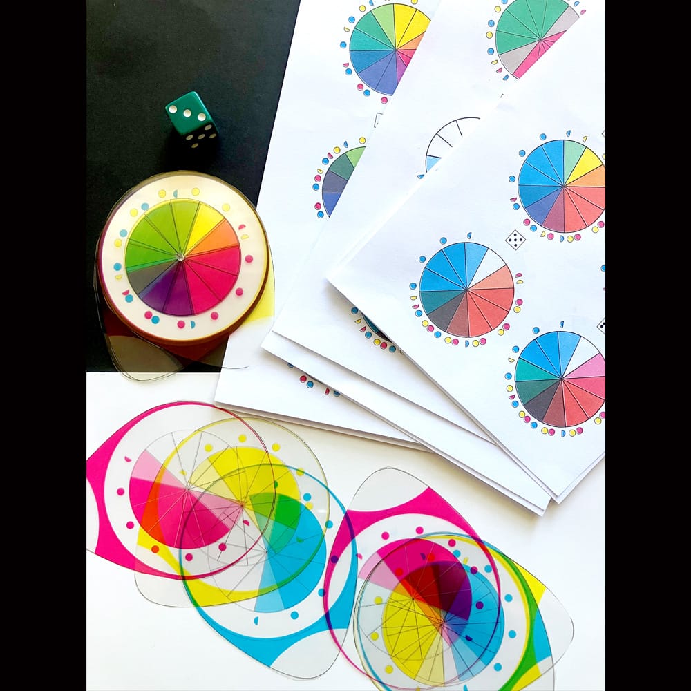 Colour wheel craft materials with printed circular designs